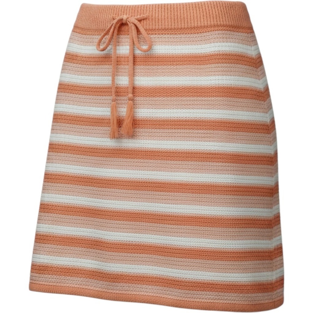 Madden NYC Women Orange White Striped Crochet Mini Skirt Drawcord Tassel XL
